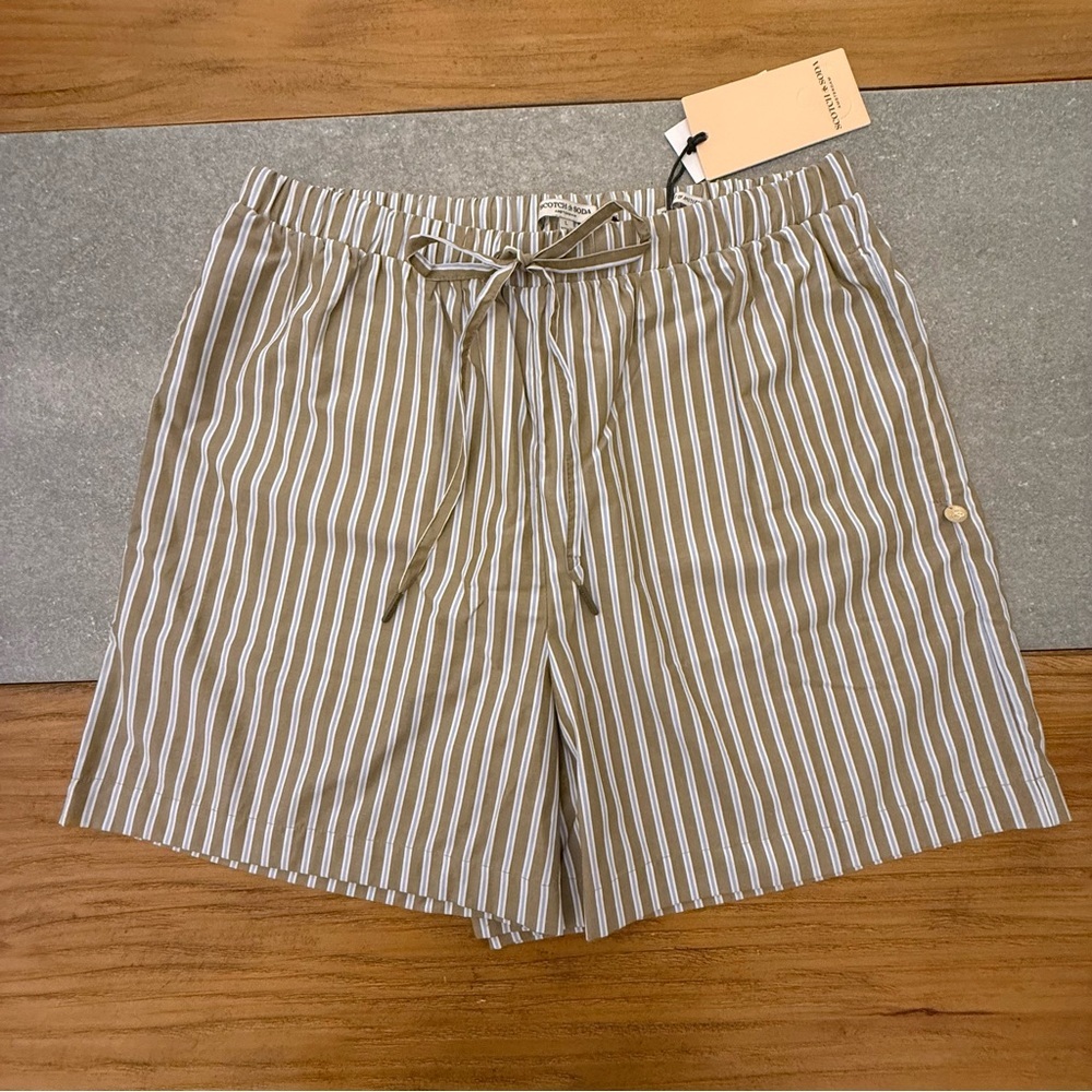 NWT Scotch & Soda Striped Easy Drawstring Shorts Martini Olive Size Large - Picture 4 of 11